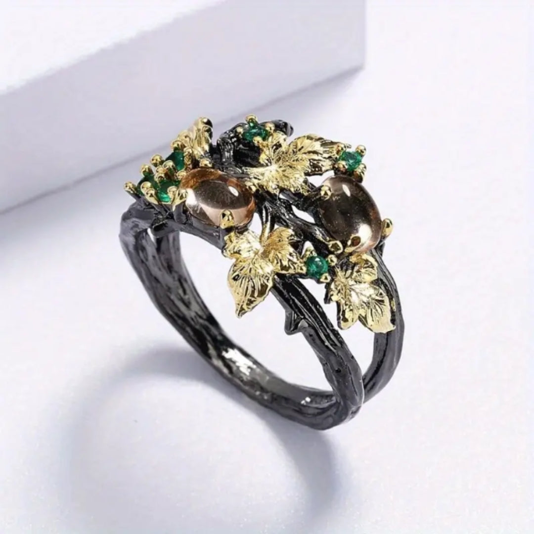 Golden Exotic Flower Silver Ring