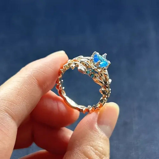 Blue Crystal Crown Gold Ring