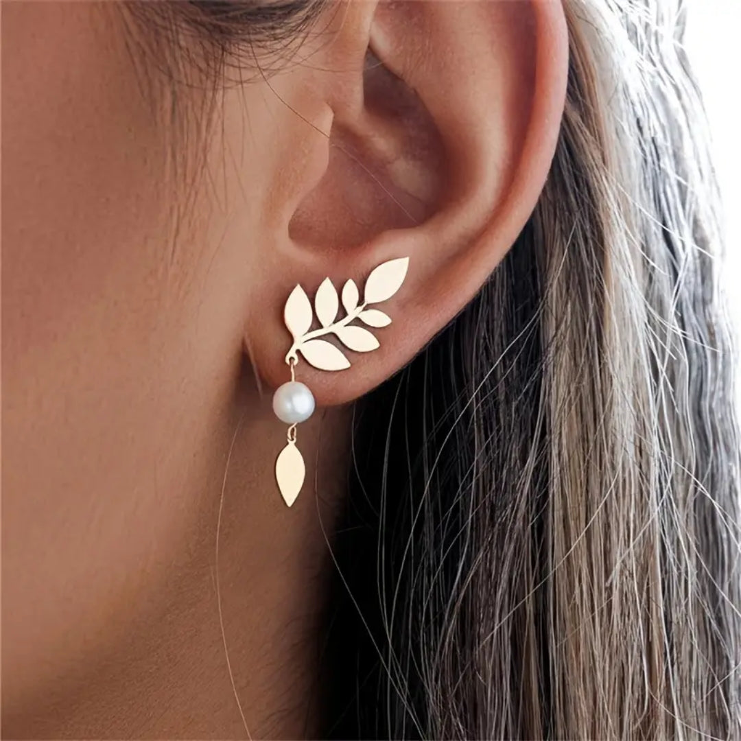 Leaf Pearl Dangle Earrings