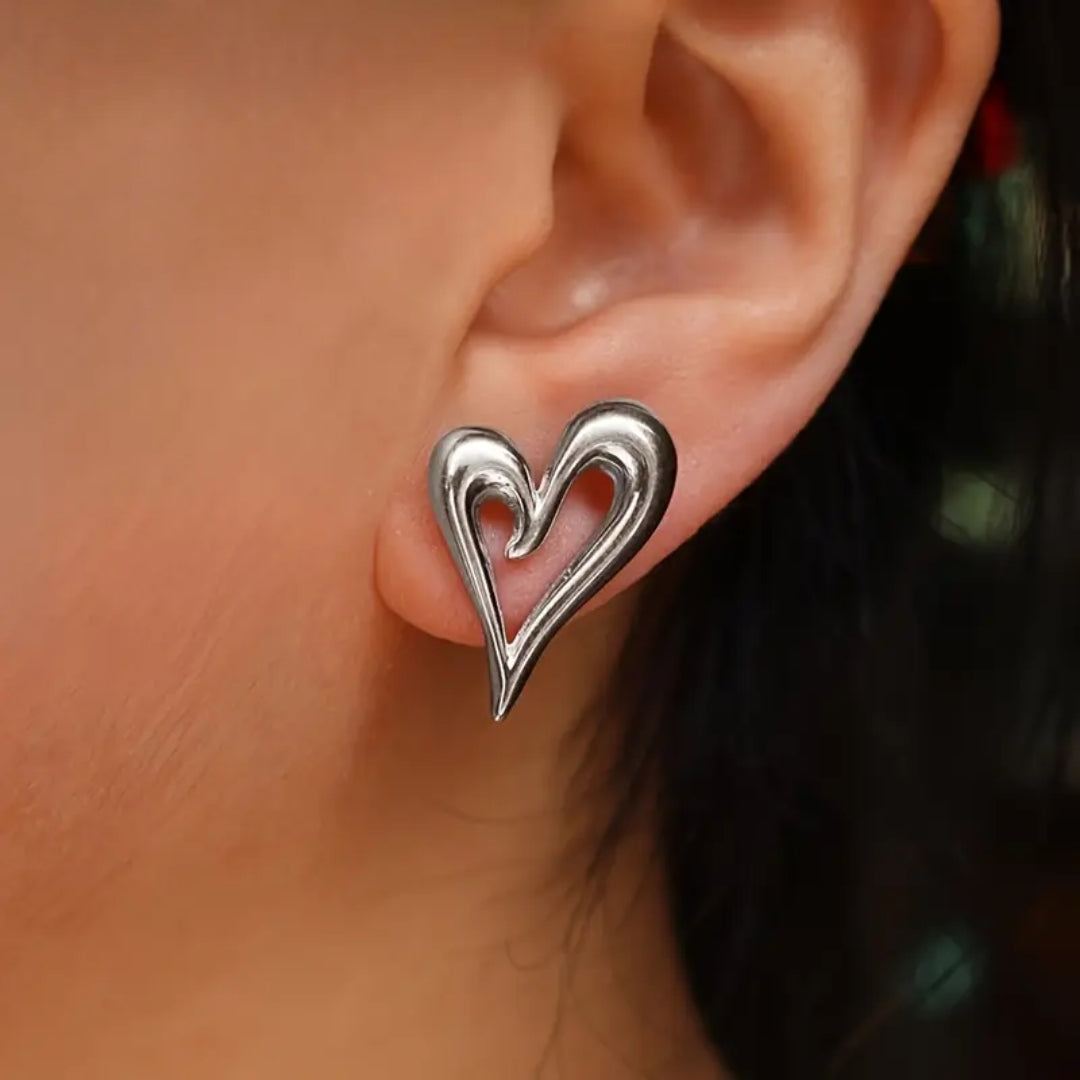 Retro Silver Heart Earrings