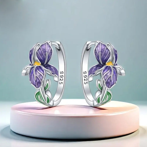 Purple Enamel Flower Earrings