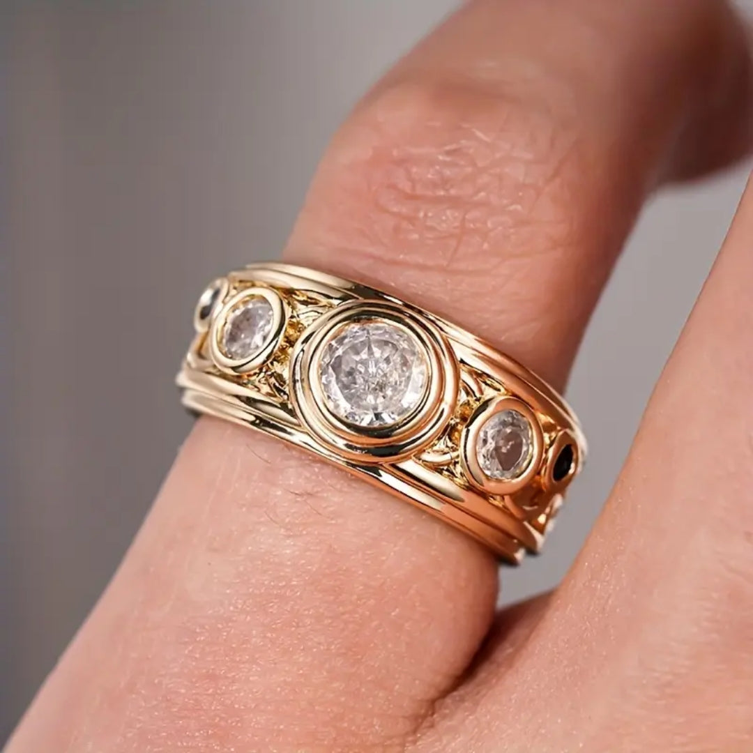 Inlaid White Crystalline Golden Ring