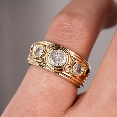 Inlaid White Crystalline Golden Ring