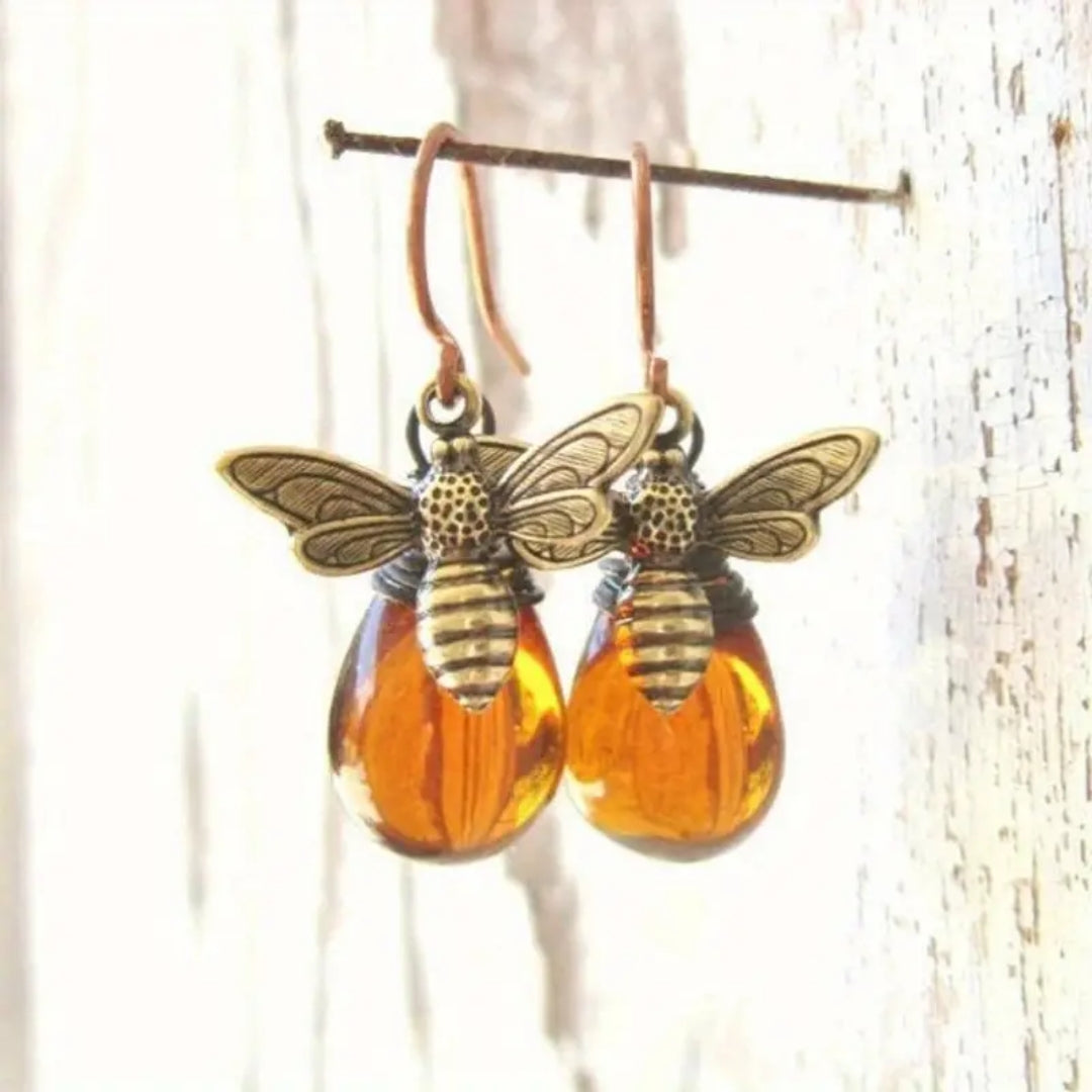 Orange Glass Bee Earrings