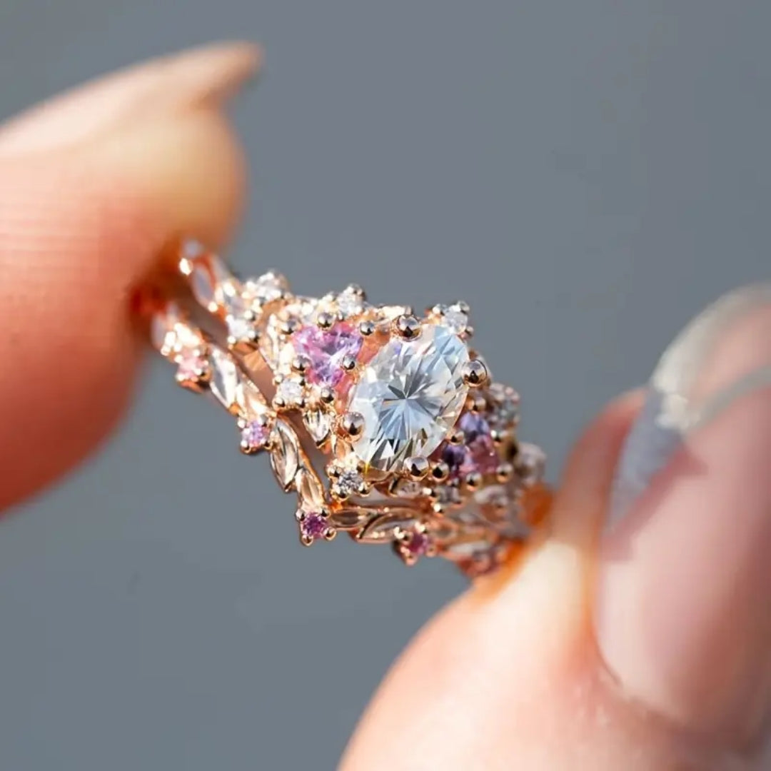 Pink White Oval Elegant Ring