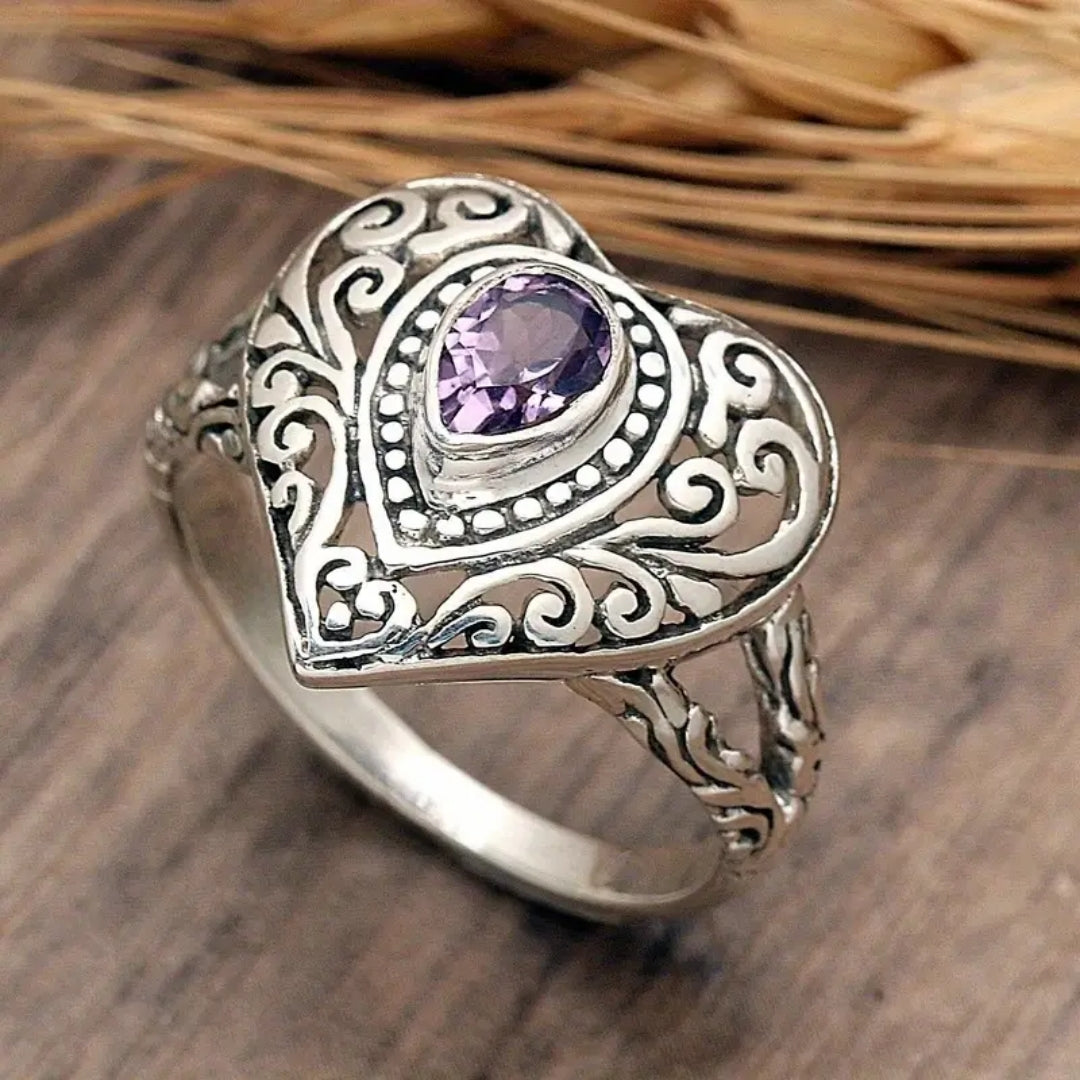 Heart Purple Zirconia Silver Ring