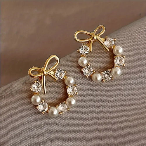 Golden Tie Pearl Earrings