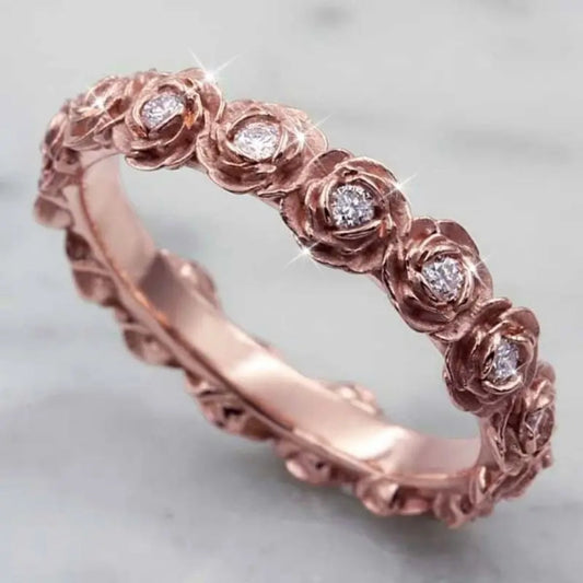 Rose Flower Trail Zirconia Ring