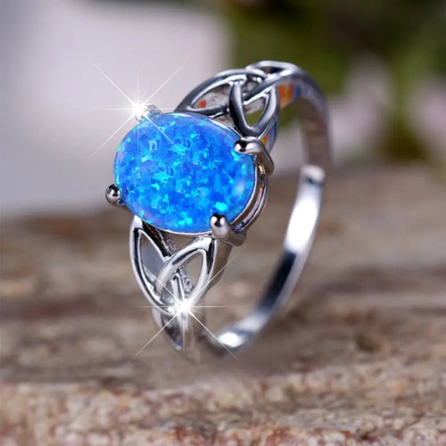 Blue Opal Rounded Silver Ring