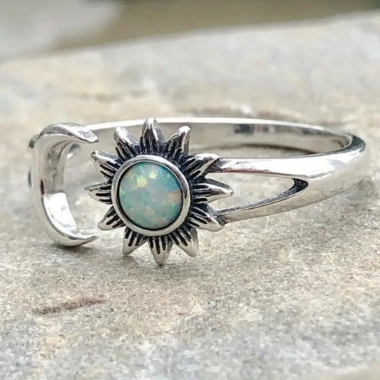 Opal Sun & Moon Silver Ring