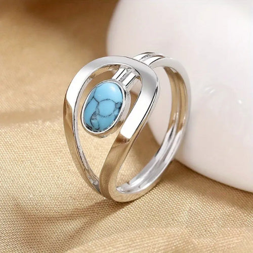 Blue Stone Orbit Silver Ring