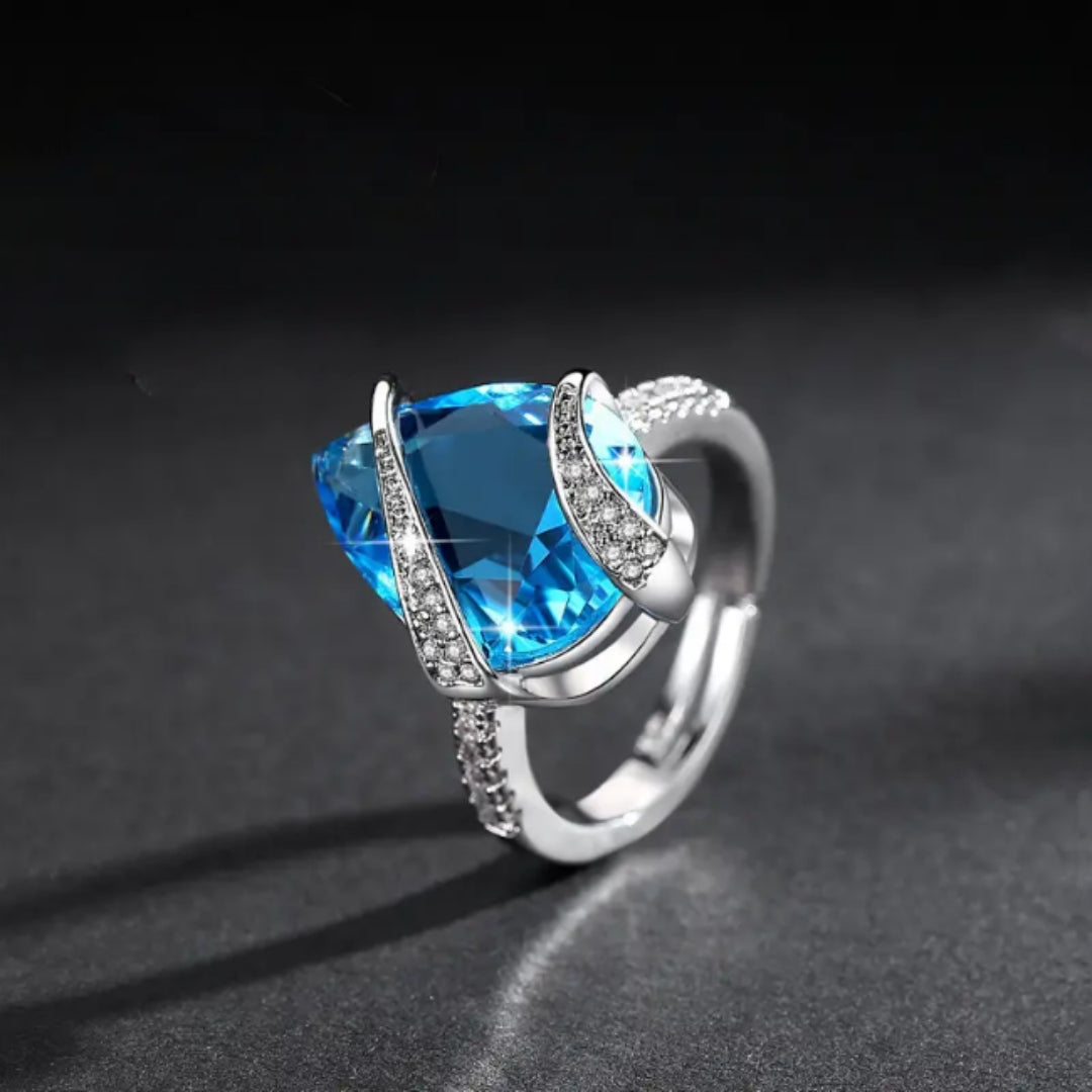 Zirconia Blue Drop Crystal Silver Ring