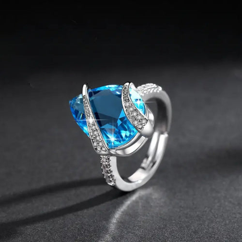 Zirconia Blue Drop Crystal Silver Ring