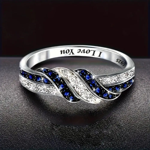Braided Silver & Blue Zirconia Ring