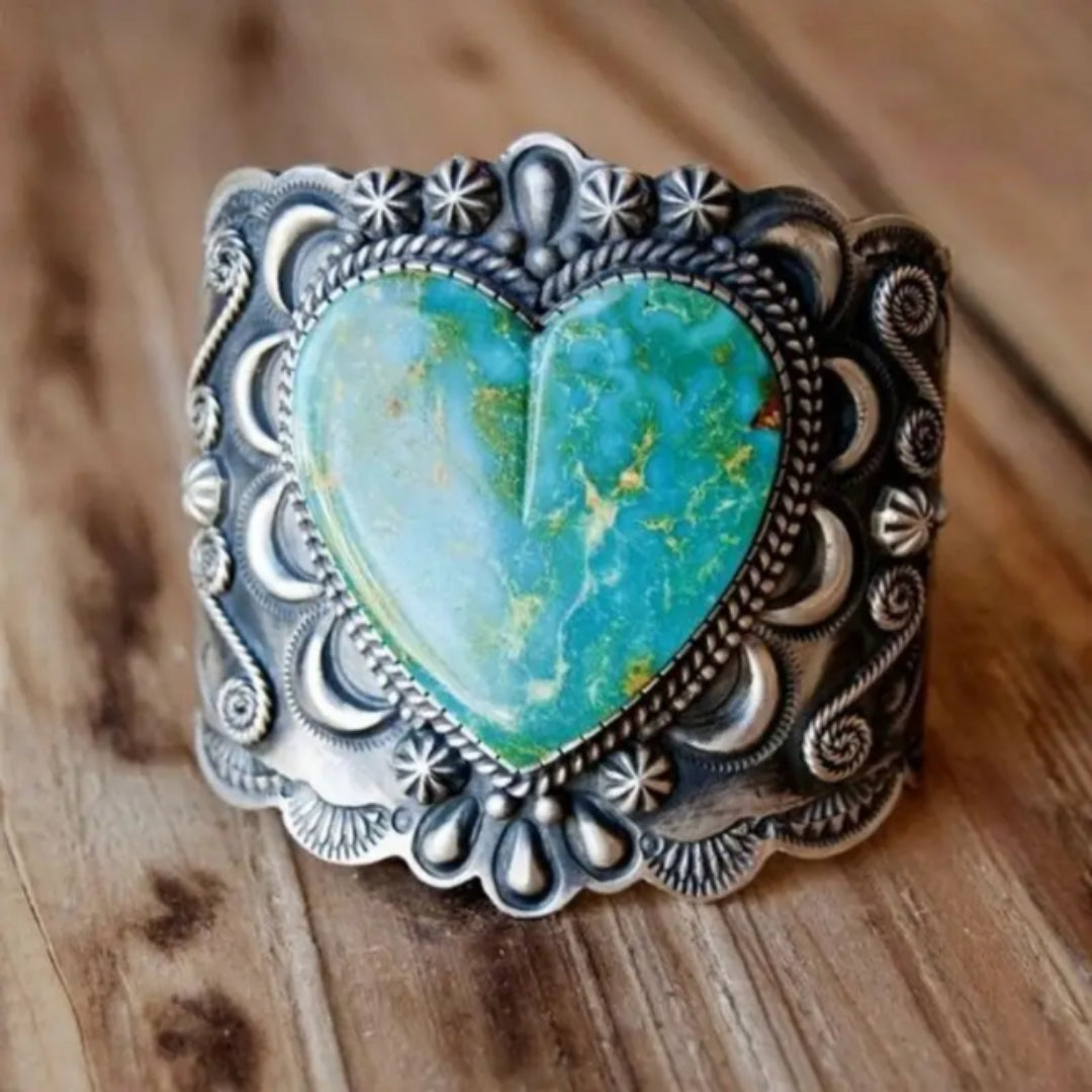 Blue Heart Opal Silver Ring