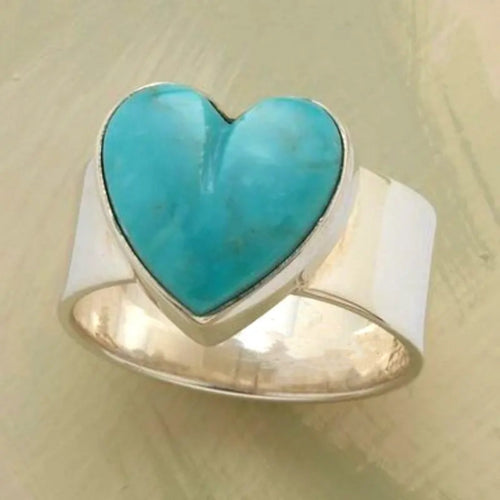 Blue Heart Stone Silver Ring