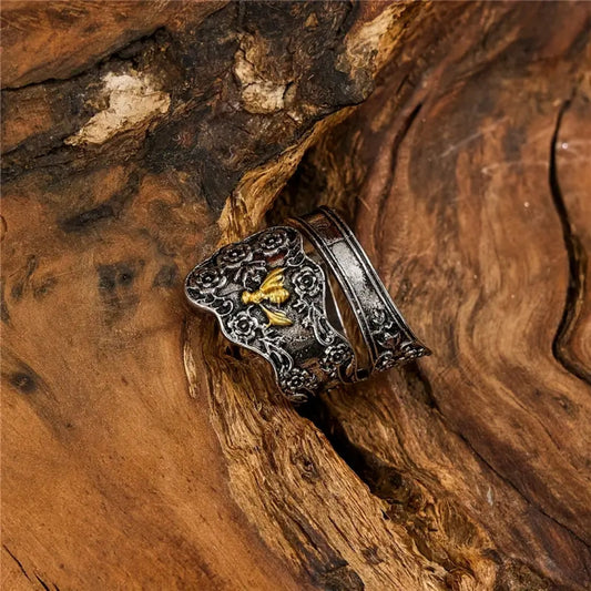 Gold Bee Trail Silver Ring