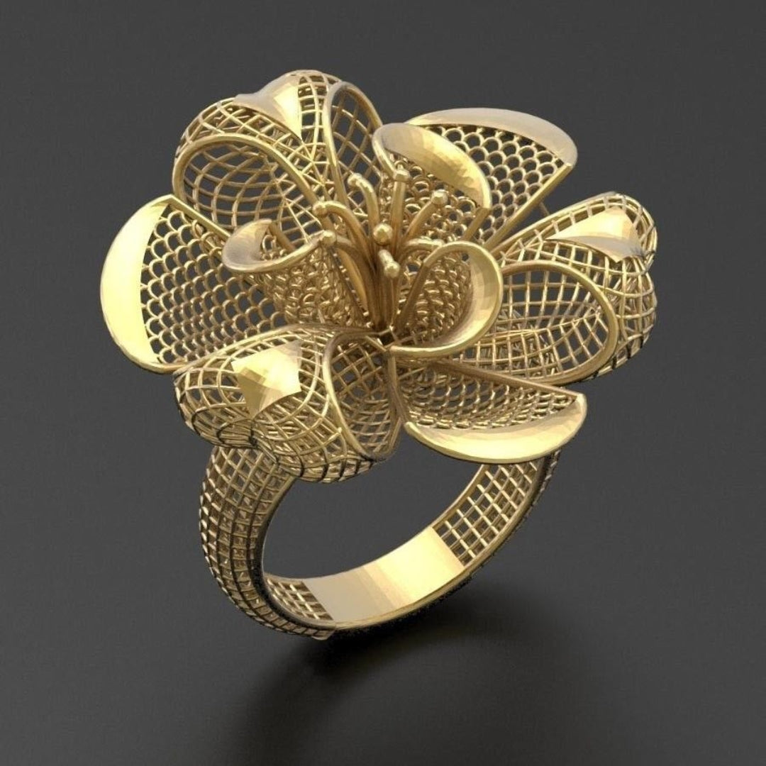 Exotic Blossom Hollow Gold Ring