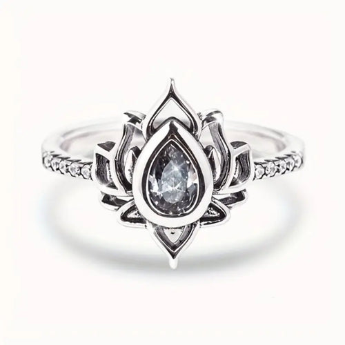 Lotus White Zirconia Drop Ring