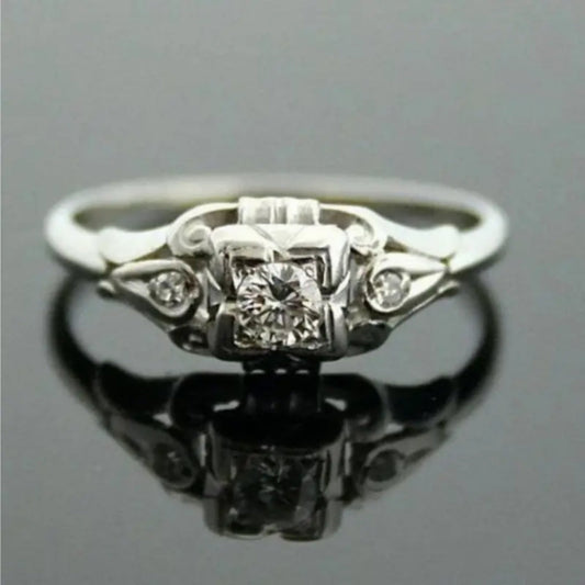 Rounded Inlaid Zirconia Silvered Ring