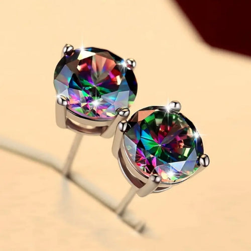 Colorful Inlaid Zirconia Rounded Earrings