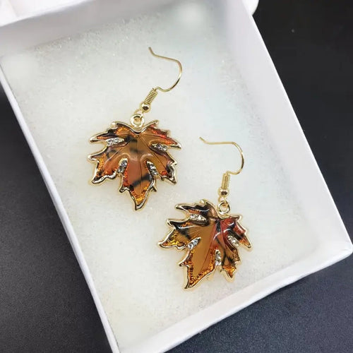 Crystal Brown Leaf Earrings