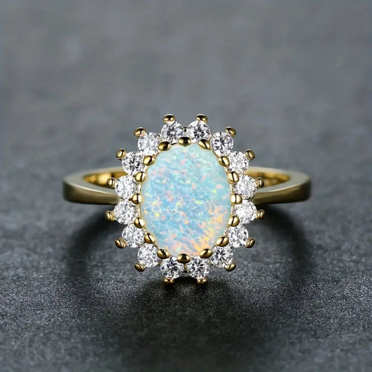 Rounded Opal Zirconia Gold Ring