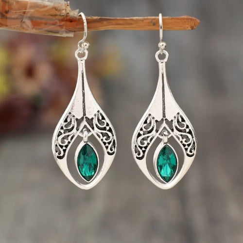 Turquoise Drop Silvered Earrings