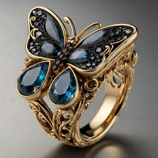 Exotic Blue Crystal Butterfly Ring