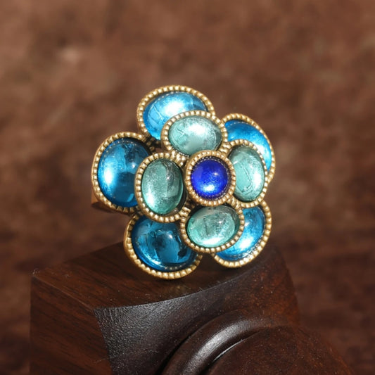 Blue Enamel Blossom Ring
