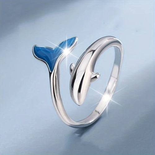 Adjustable Dolphin Tail Silver Ring