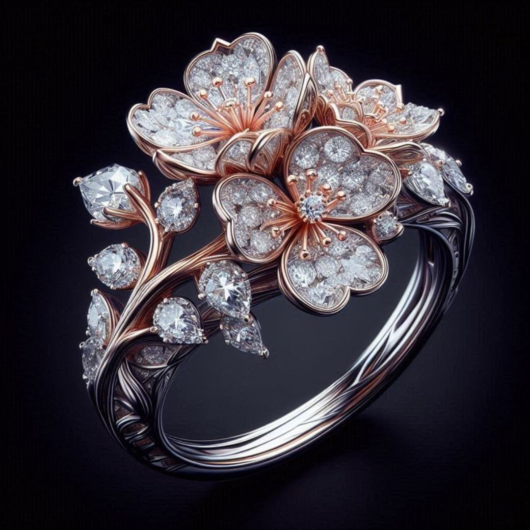 Grey Crystal Blossom Ring
