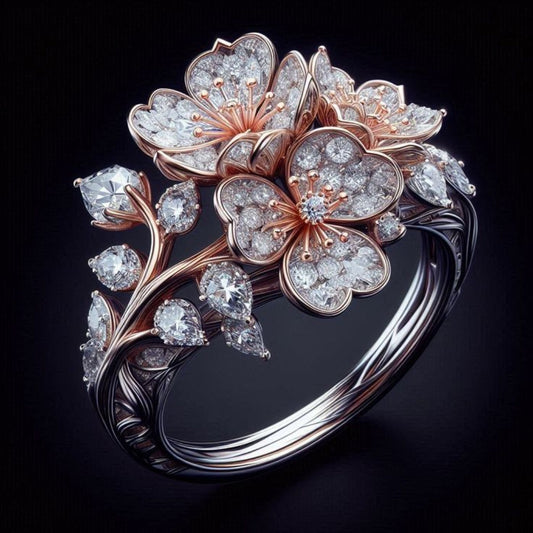 Grey Crystal Blossom Ring