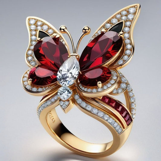 Red Butterfly Exotic Gold Ring