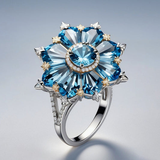 Exotic Crystal Flower Silvered Ring