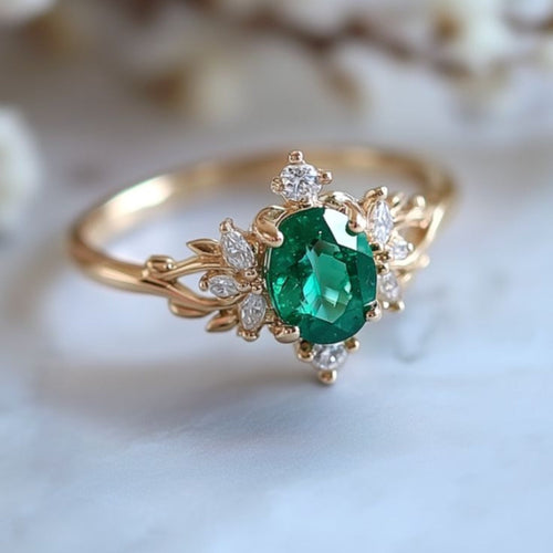 Green Gold Exotic Glass Ring