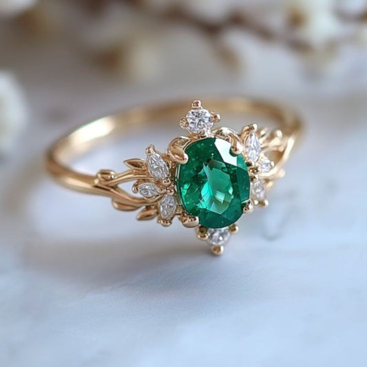 Green Gold Exotic Glass Ring
