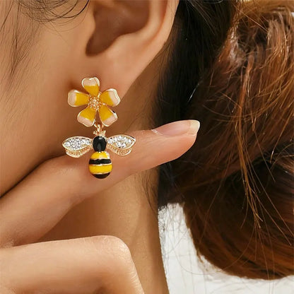 Bee & Sunflower Drop Earrings