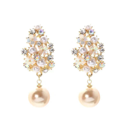 Elegant Flower Pearl Earrings | Gold