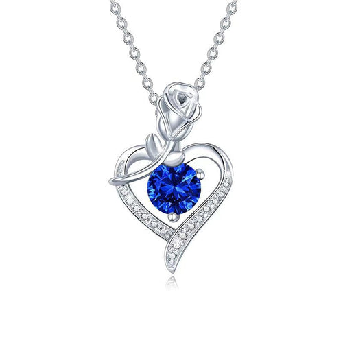 Sapphire Rose Heart Necklace | White Gold