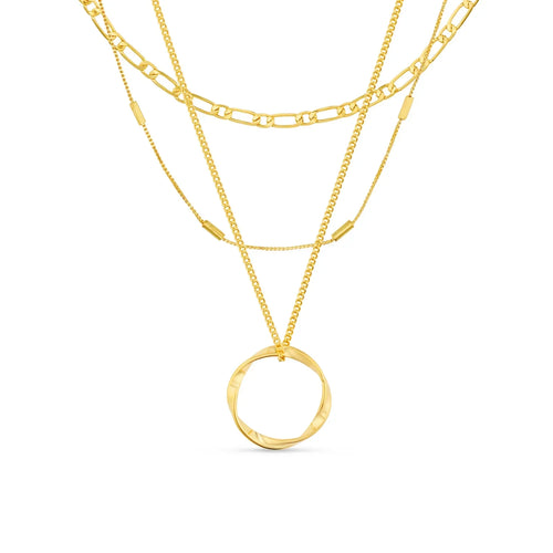 Open Circle Three Row Necklace | Gold 18k