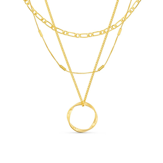 Open Circle Three Row Necklace | Gold 18k