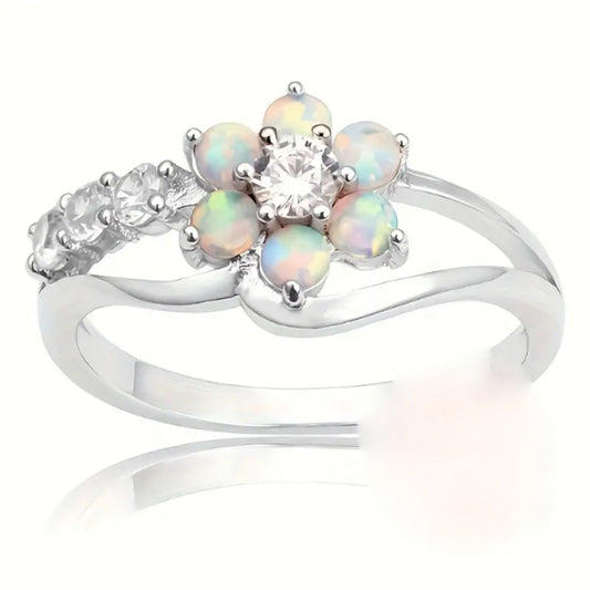 Opal Flower Silver Ring