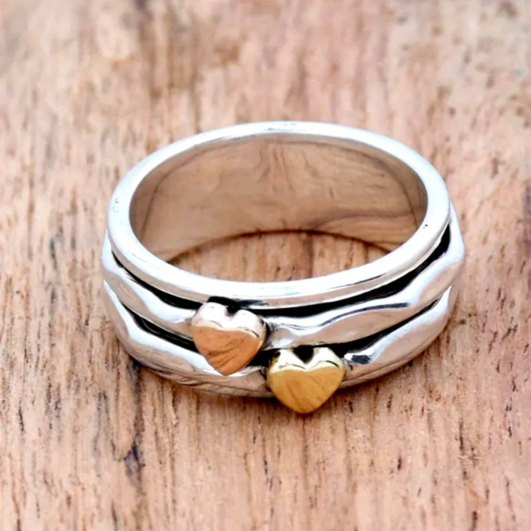 Gold Heart Layered Silver Ring
