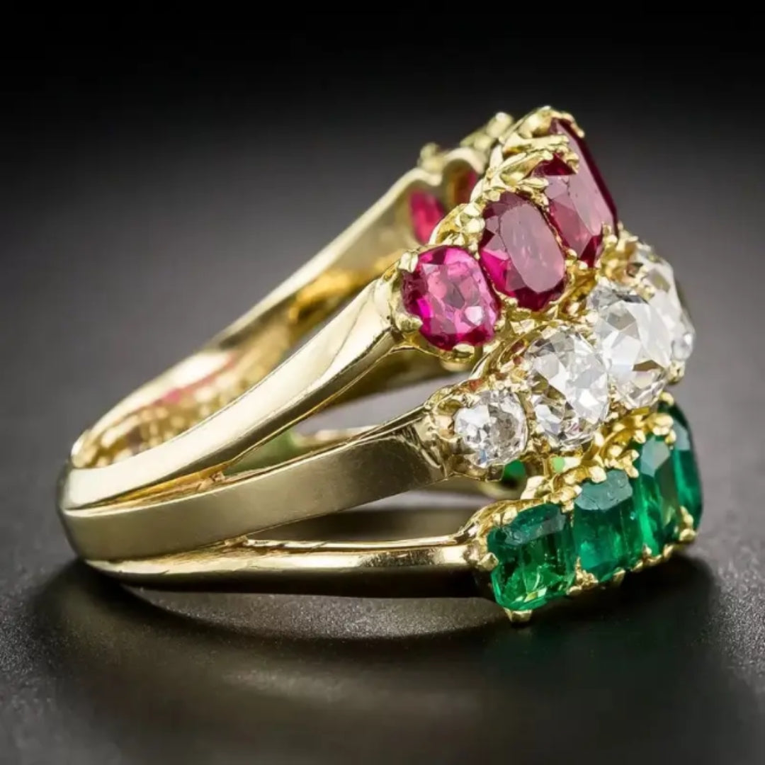 Colorful Inlaid Crystal Layer Gold Ring