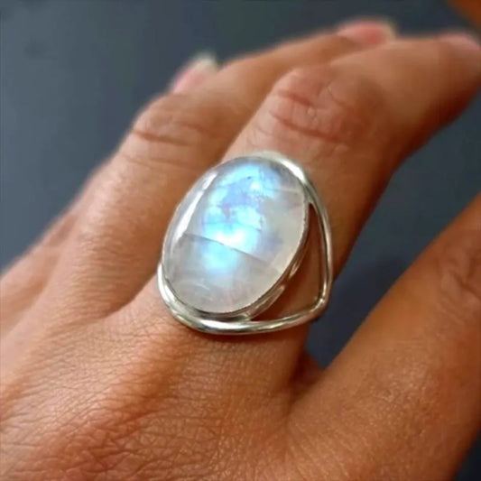 Round Moonstone Silver Ring