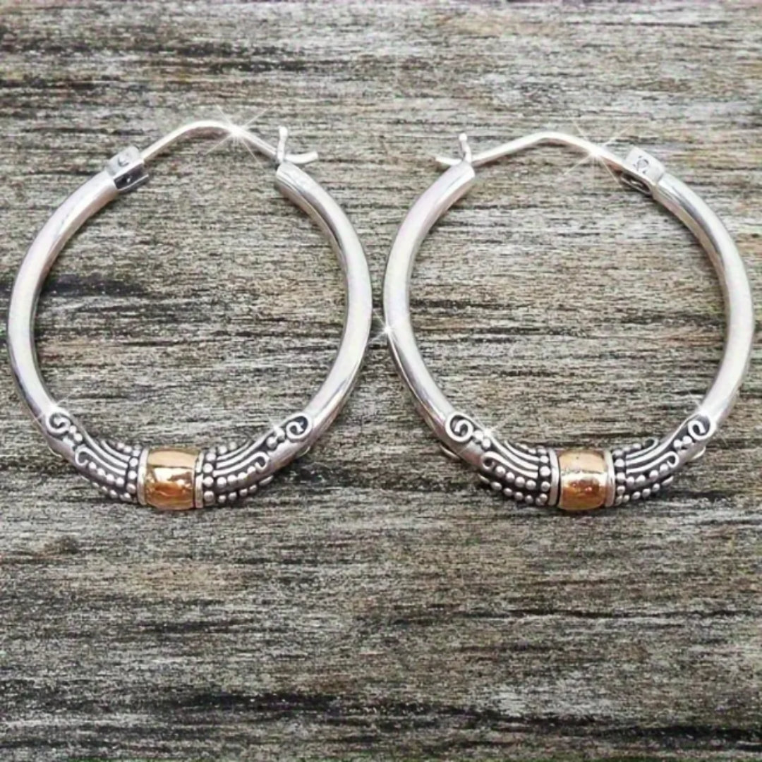 Silver Tribal Hoop Earrings