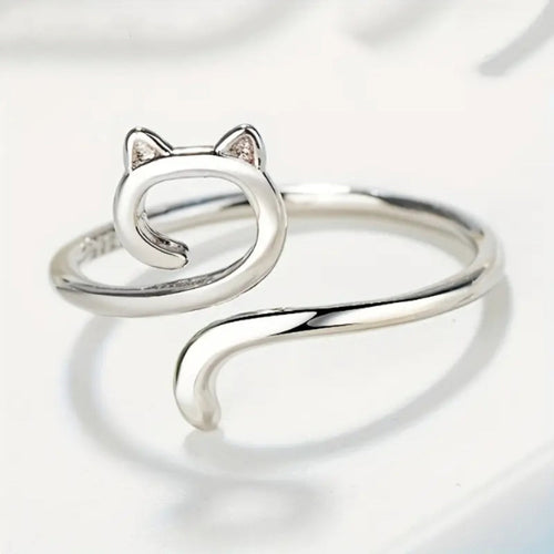 Adjustable Silvered Cat Ring
