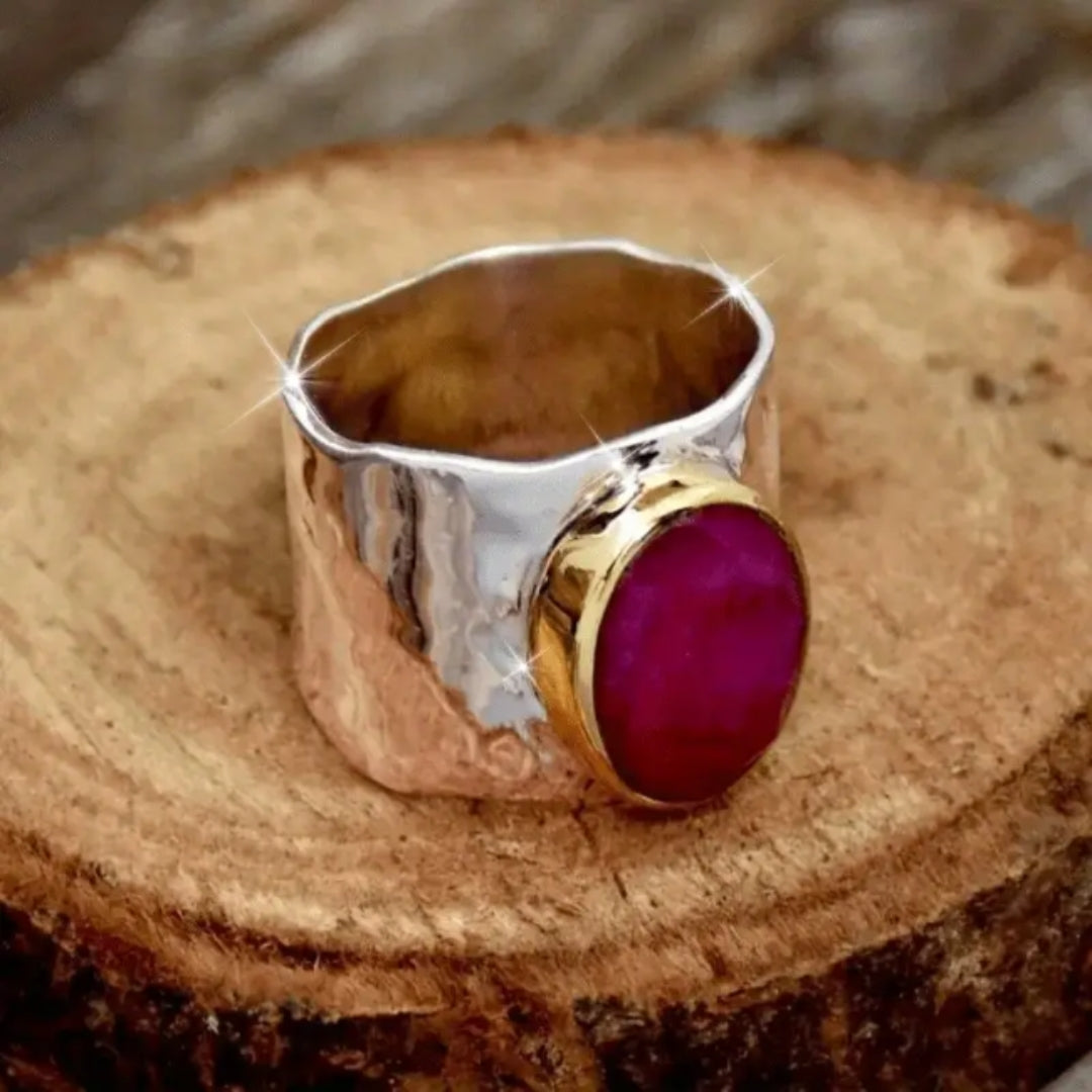 Red Bright Silver Ring