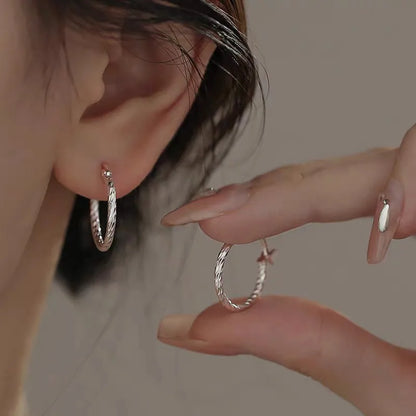 Twisted Hoop Silver Earrings